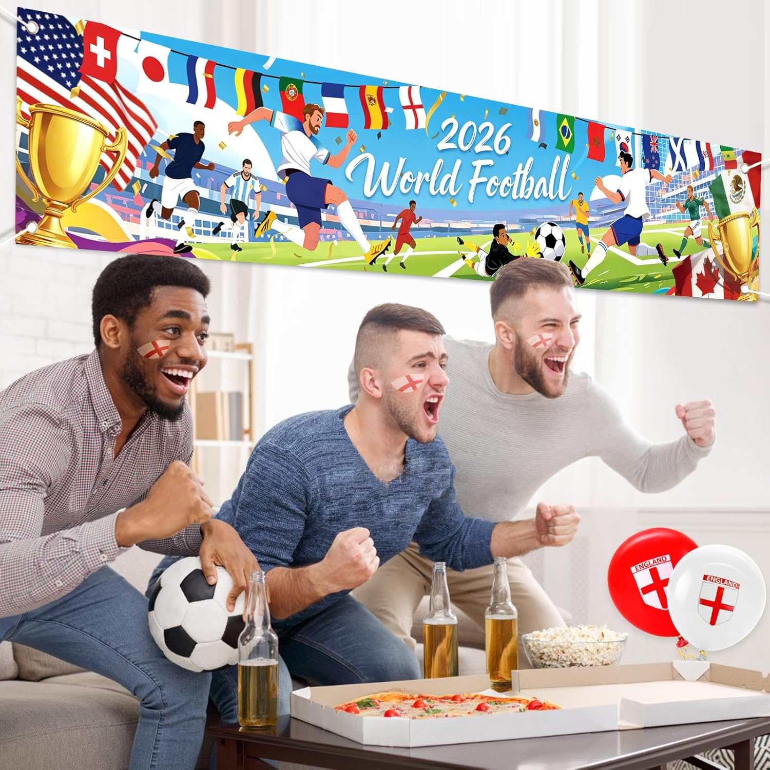 Detalle de AhfuLife Fußball Banner 300 x 60 cm – WM 2026 Deko für Innen & Außen