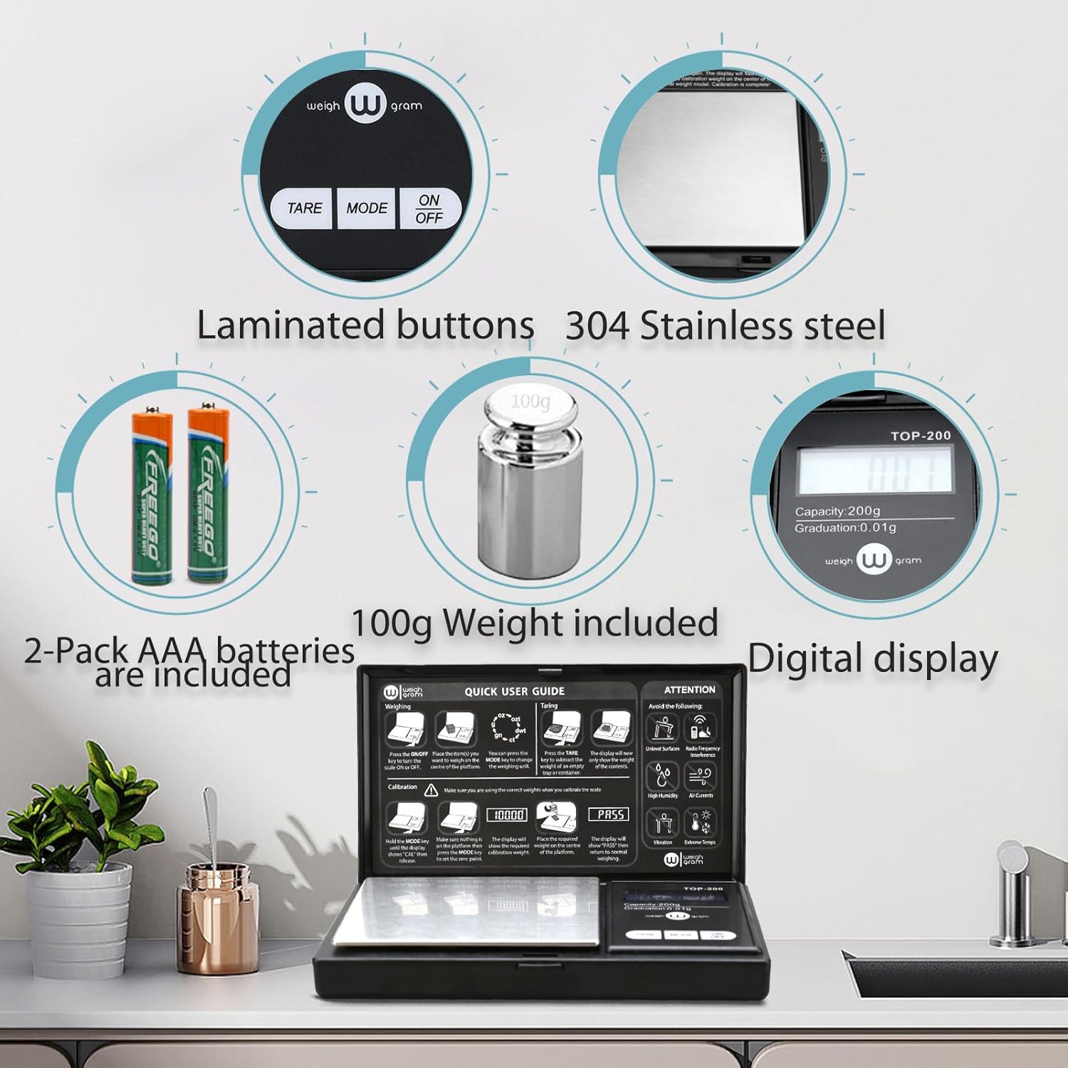 Detalle de Weigh Gram 200g Pocket Digital Scale 0.01g