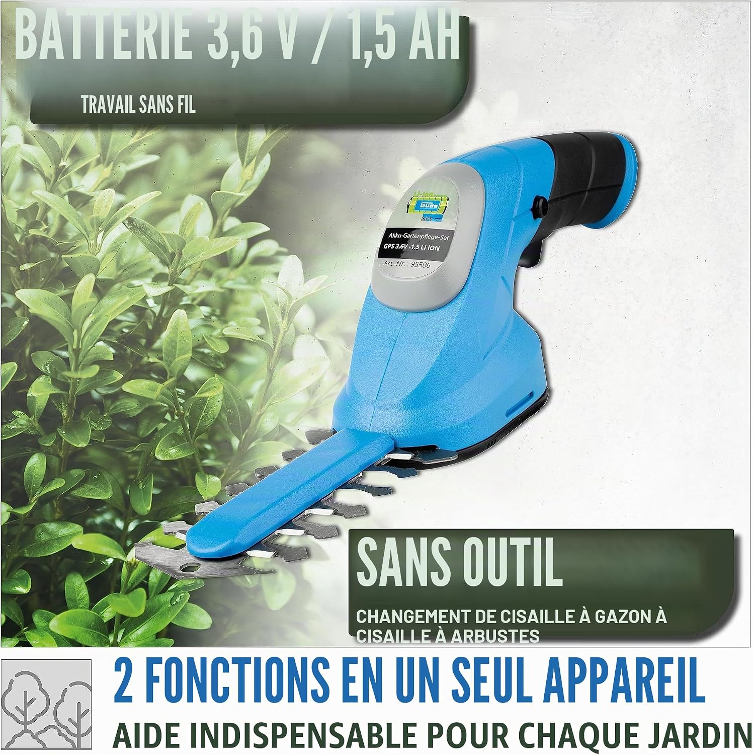 Thumbnail 1 de Güde GPS 3.6-1.5 LI-ION Kit d'entretien de Jardin Bleu : polyvalence sans fil pour petites tâches de jardin