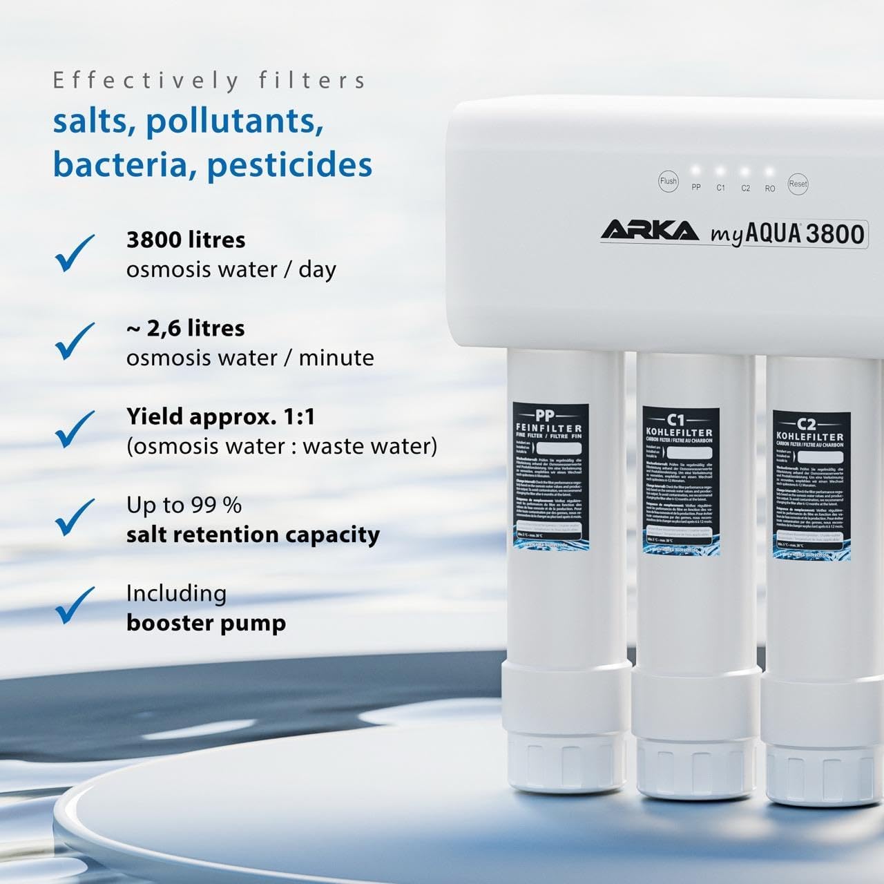 Detalle 2 de ARKA myAQUA 3800 – zestaw odwróconej osmozy do akwarium z pompą, do 3800 l/dobę