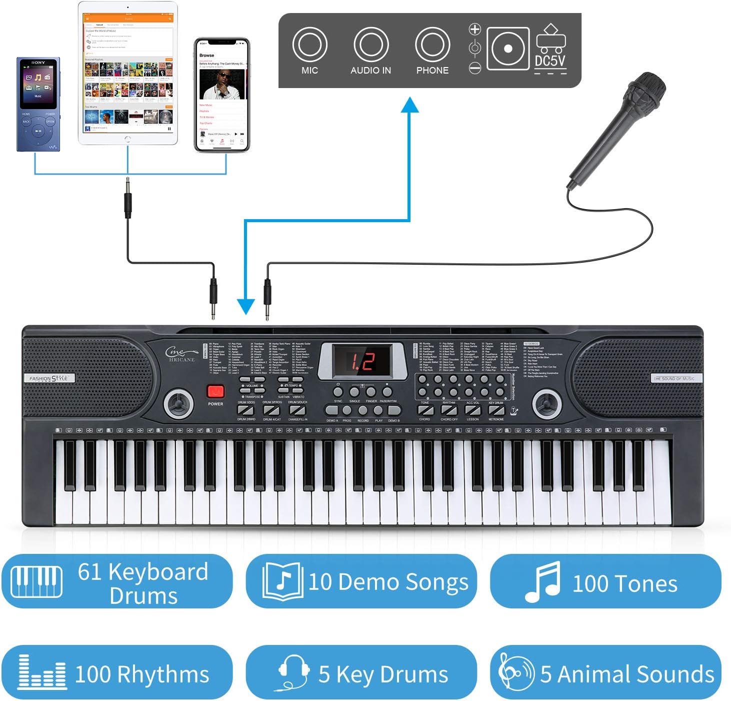 Detalle de Hricane Teclado 61 teclas para niños