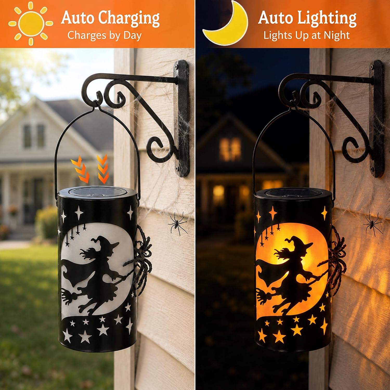 Detalle de Mantunt SLANTN-HLW-WIC04 Solar Halloween Witch Lantern with Flickering Orange Flame