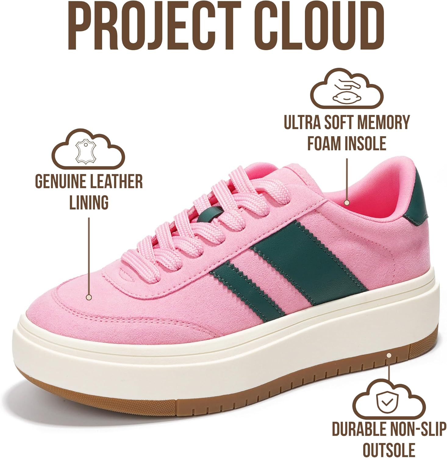 Detalle de Project Cloud Platform Sneakers for Women – Lightweight Memory Foam Insole, Non-Slip Platform Sneakers