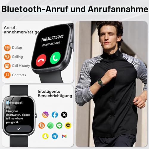 Detalle de taopodo Smartwatch Herren/Damen mit 1,91" HD-Touch, Telefonfunktion und 115+ Sportmodi