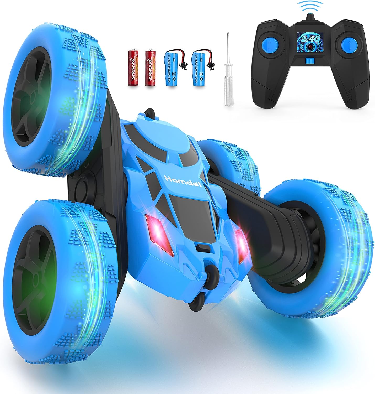 Hamdol Blue Thunder Edition: 360° Rotating 4WD RC Stunt Car for Kids