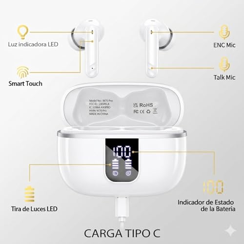 Thumbnail 4 de OWMSIC W70 Pro: Auriculares Inalámbricos Bluetooth 5.4 con 46 h de autonomía y Pantalla LED (IPX7) en Blanco