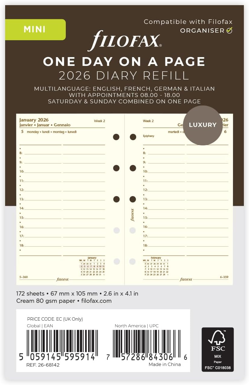 Detalle de Filofax Mini day per page 4 language diary
