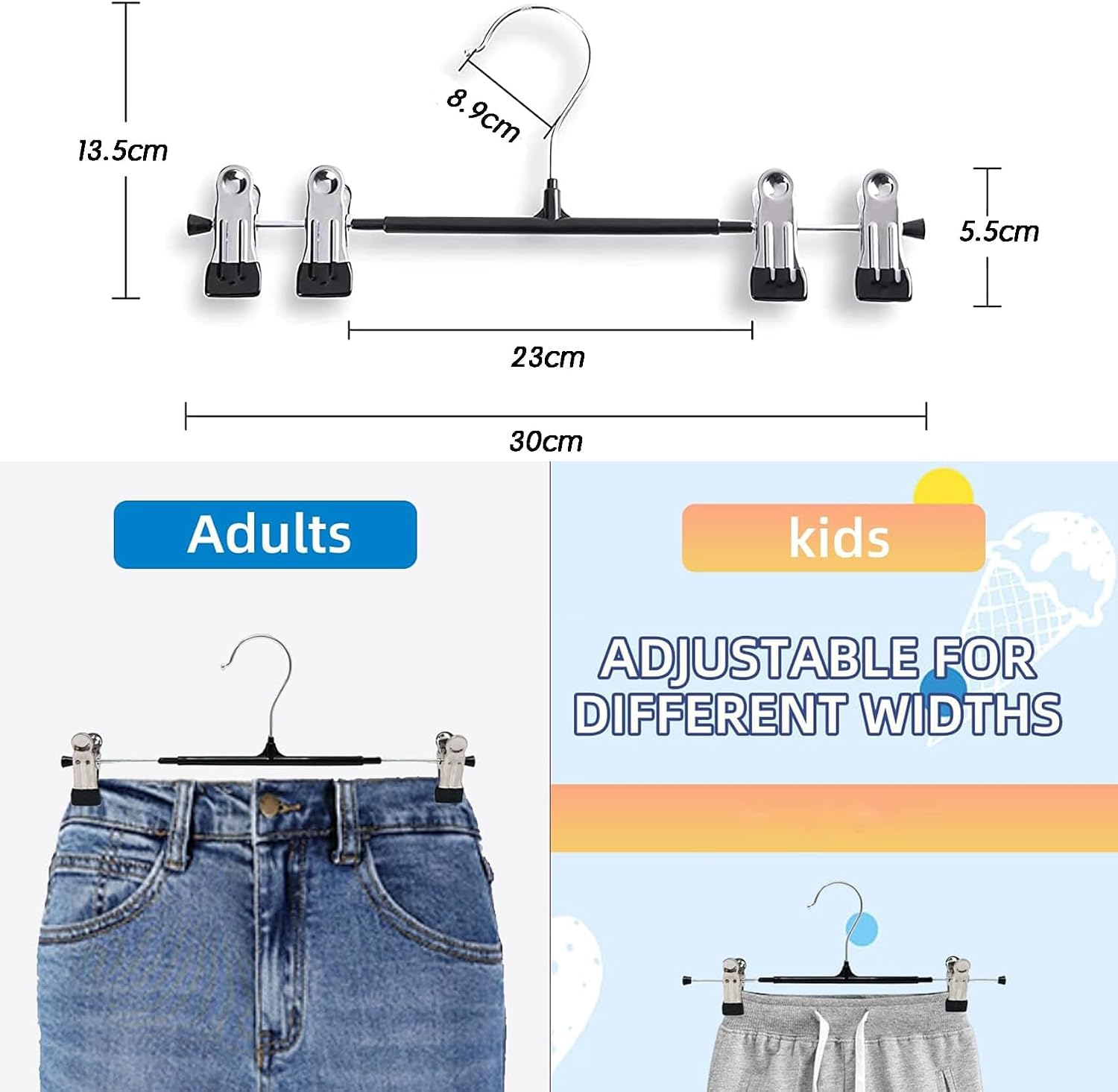 Detalle de Supmaker 10 Pack Chrome Trouser Hanger – Heavy Duty, Space-Saving with Adjustable Clips