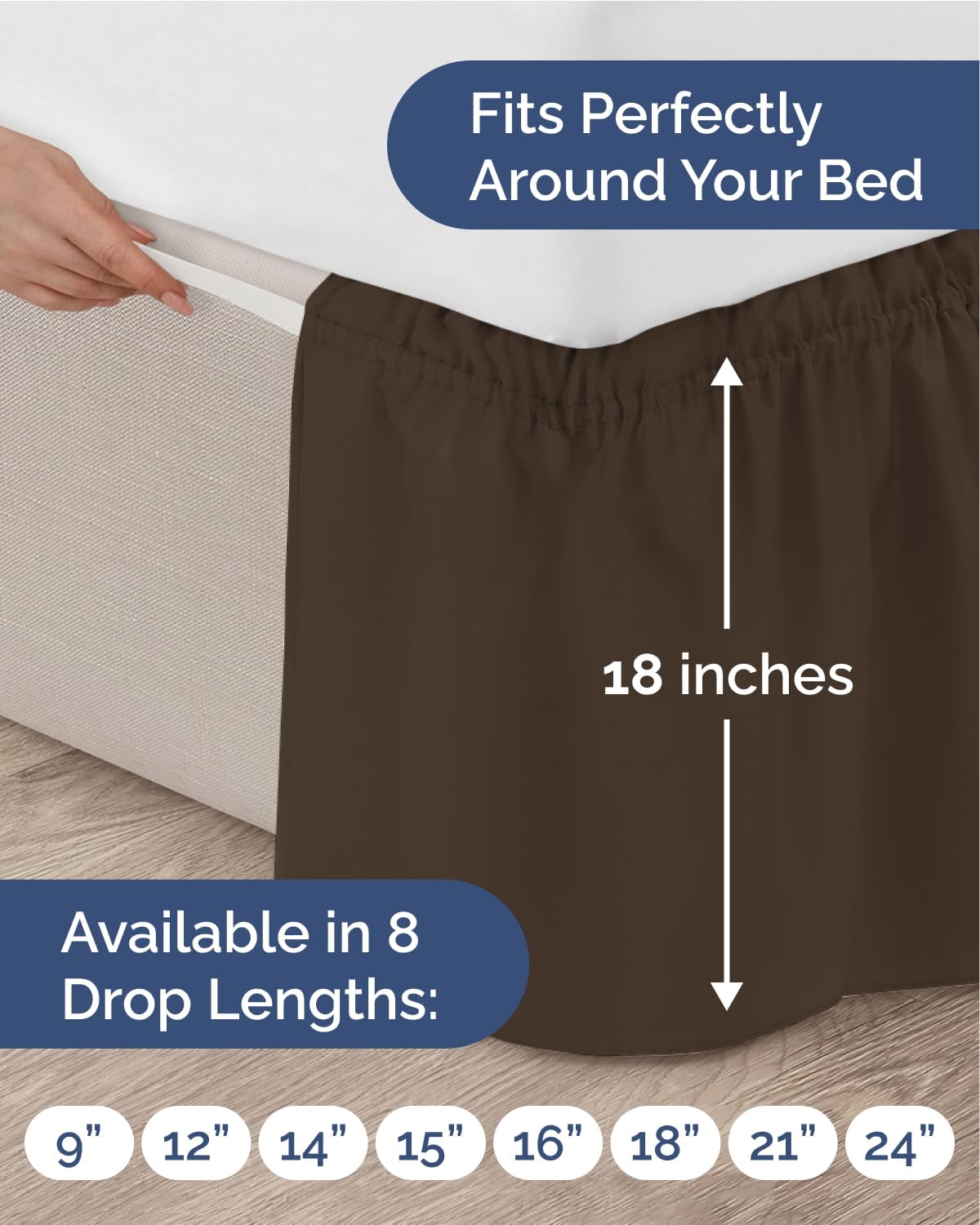 Detalle 2 de Wrap Around Dust Ruffle Bed Skirt - Brown for Full Size Beds (18 Inch Drop) with Elastic Wrap