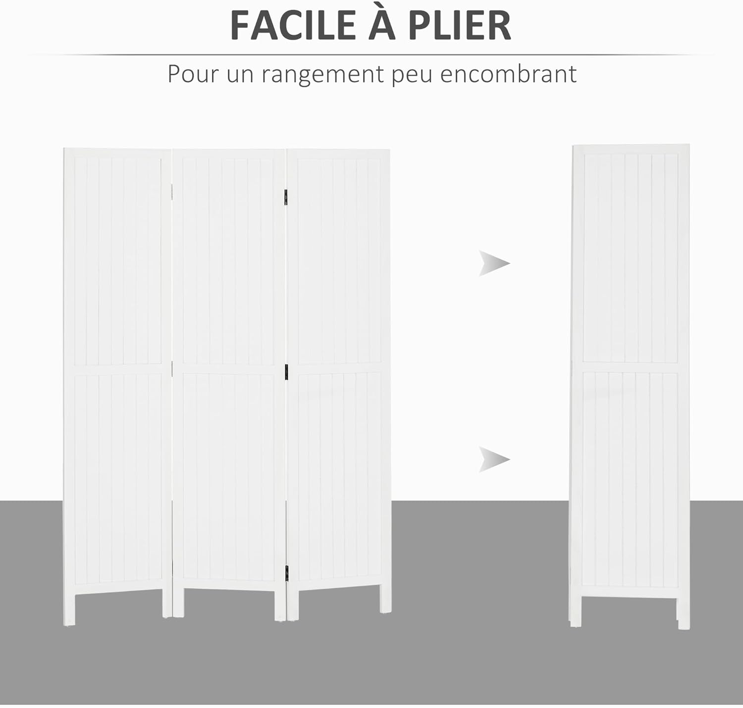 Thumbnail 4 de HOMCOM paravent en bois 3 panneaux pliable 120 x 170 cm blanc