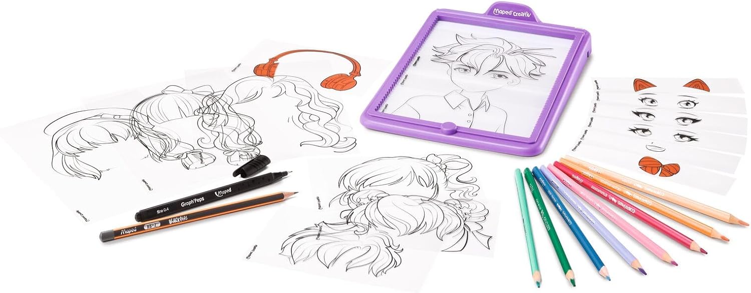 Detalle de Maped Creativ Avatar'Tablet Manga - Tavoletta luminosa per creare ritratti Manga infinito, kit completo per ragazzi dai 7 anni