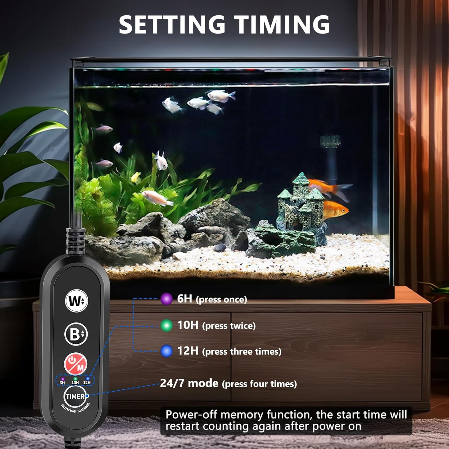 Detalle de fishkeeper Éclairage LED plein spectre pour aquarium 55 W, 10 niveaux et mode 24/7 (support rétractable 105–130 cm)