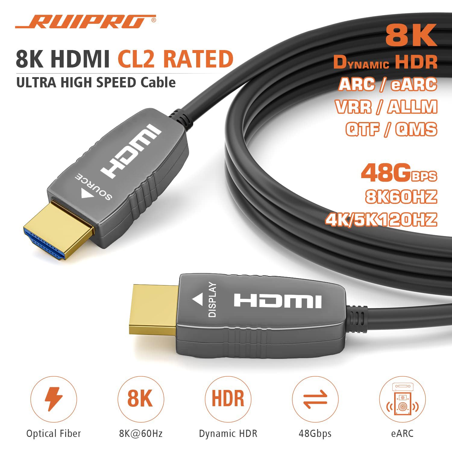 Thumbnail 1 de RUIPRO RUIPRO 8K Fiber Optic HDMI Cable (10m) – HDMI 2.1 with 48Gbps, eARC and Dynamic HDR