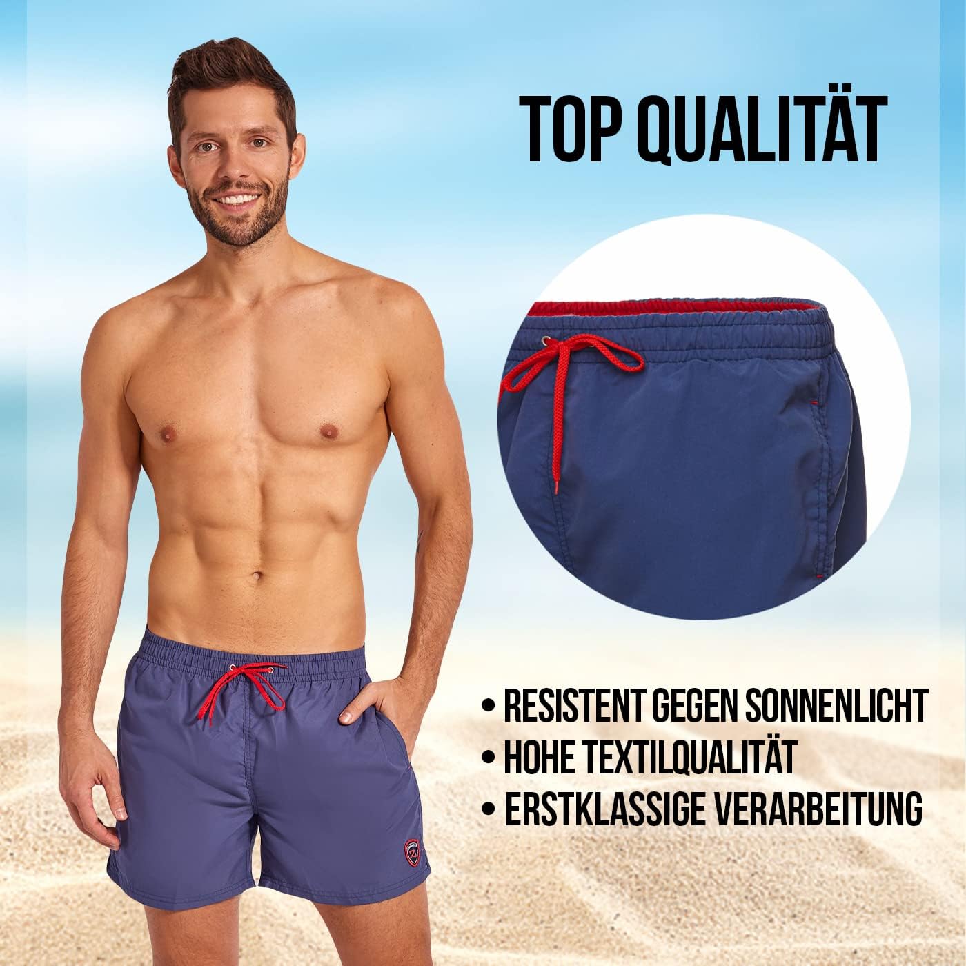 Detalle de Zagano Herren-Badeshorts schnelltrocknend mit Mesh-Taschen, EU-Produktion – S bis 6XL