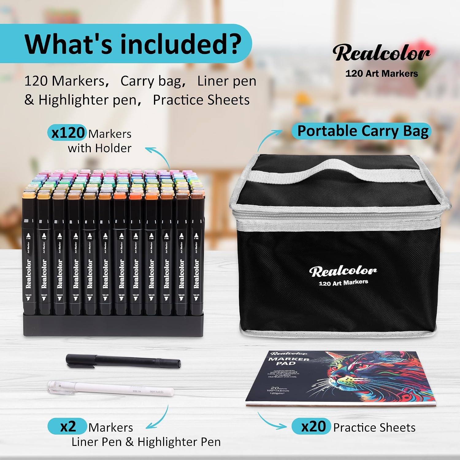 Thumbnail 5 de Realcolor 168 Alcohol Markers Set: Dual Tip Art Markers for Drawing, Sketching and Crafting