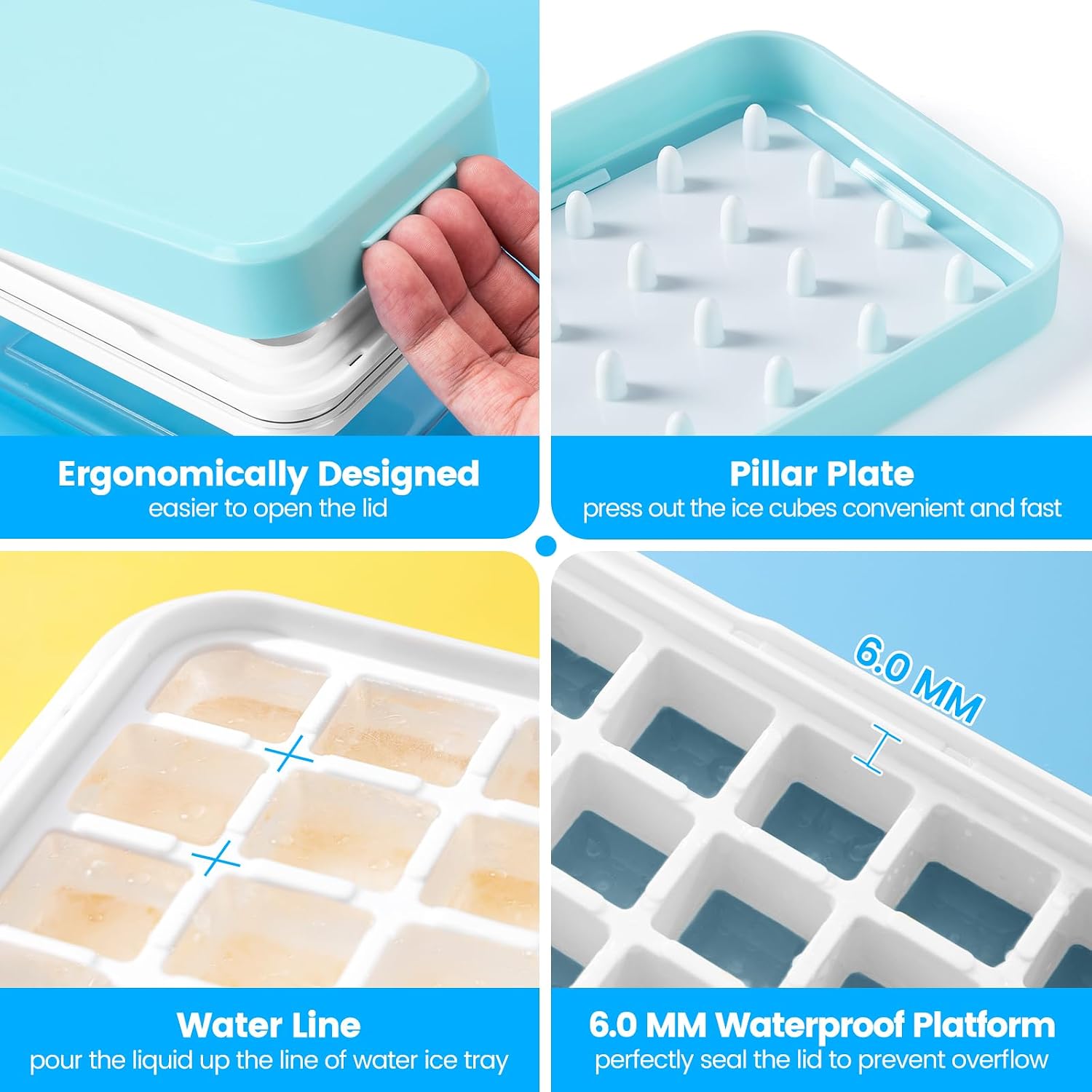 Detalle de PHINOX 28ICEBLU3 Ice Cube Tray Set, 84 Mini Cubes with Lid and Bin