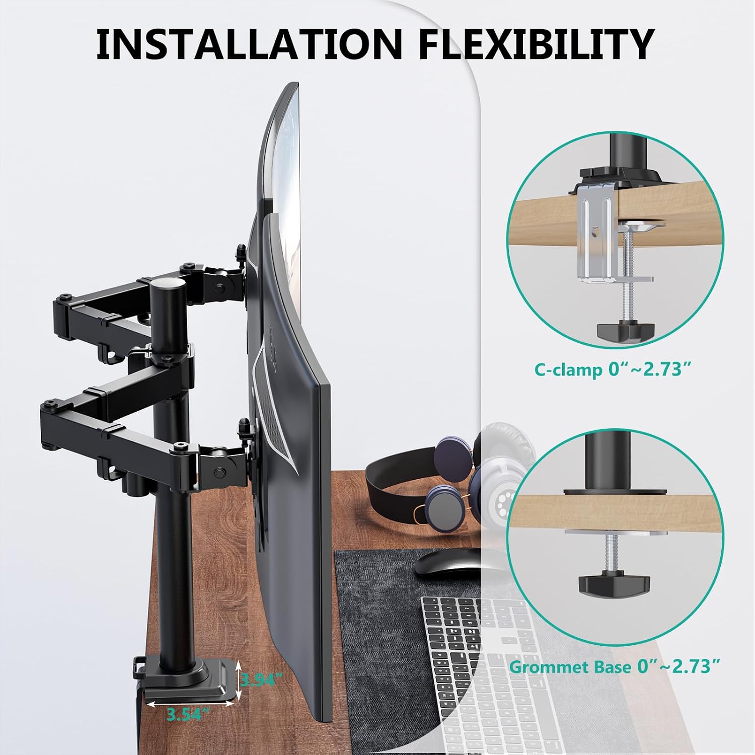 Detalle de WALI M002 Dual Monitor Arm for 13–27-Inch Screens, Adjustable, VESA 75/100mm