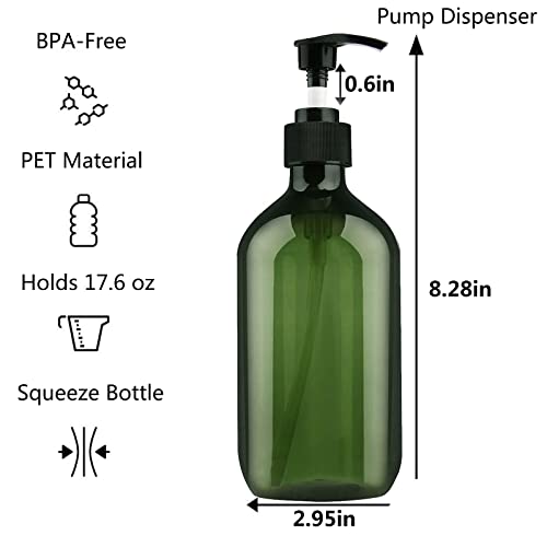 Detalle de FOOCHY 6 Pack Green Pump Bottle Dispenser (500ml/16.9oz) – BPA and Paraben Free