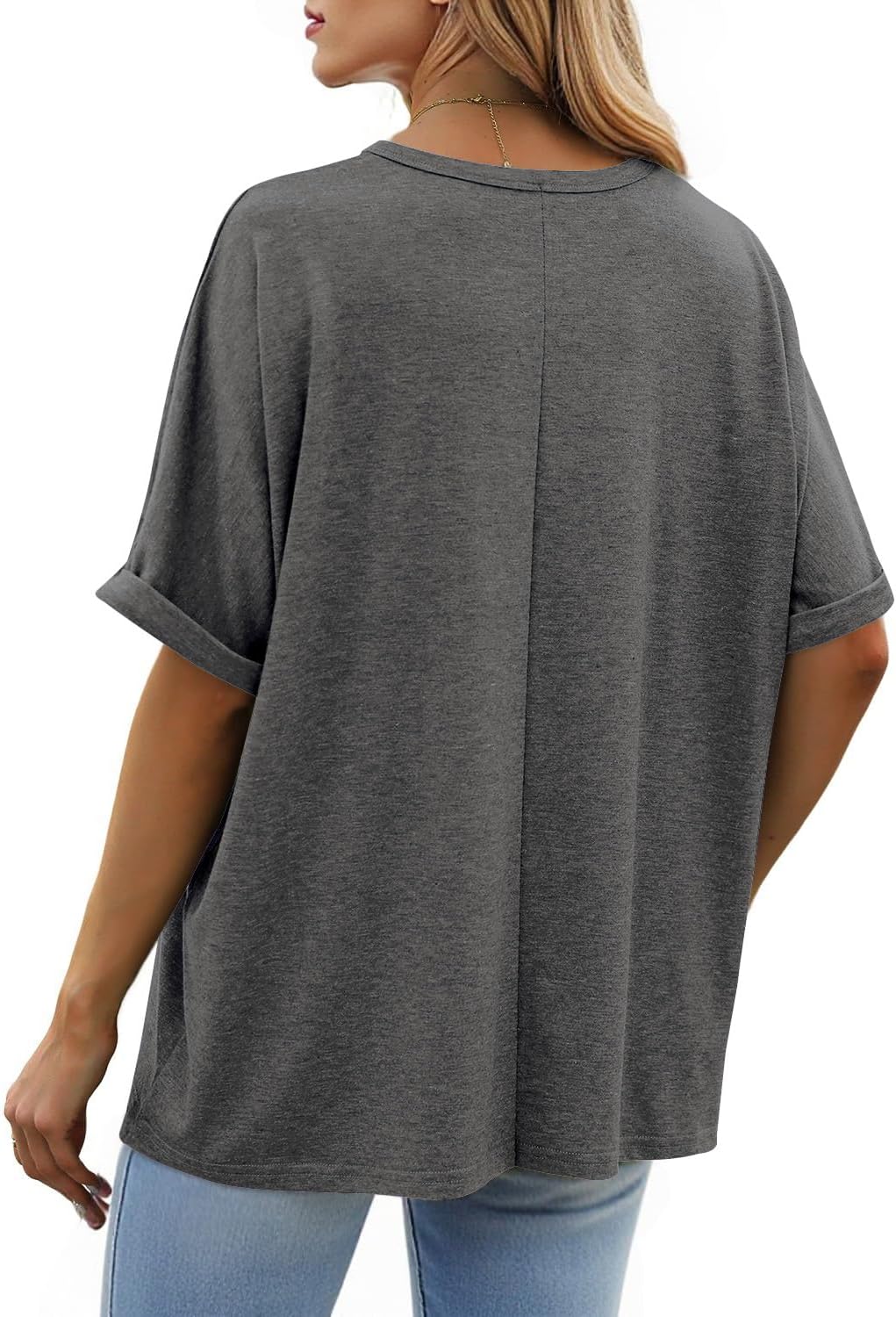 Detalle 2 de isermeo Women's Oversized Tunic-Length T-Shirt, Rolled Sleeves, Crewneck, S–XXL