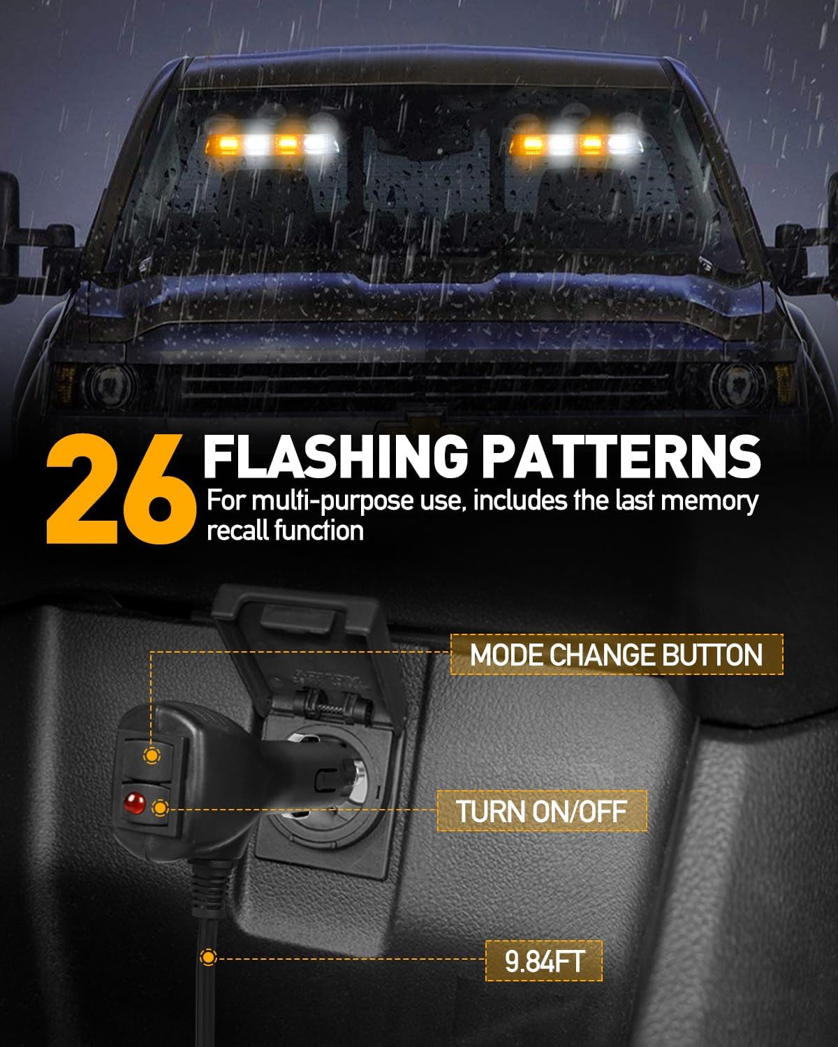 Thumbnail 3 de HLauto 2002L Emergency Dash Strobe Lights: 48-LED Amber/White 2-Pack for Trucks and Construction Vehicles
