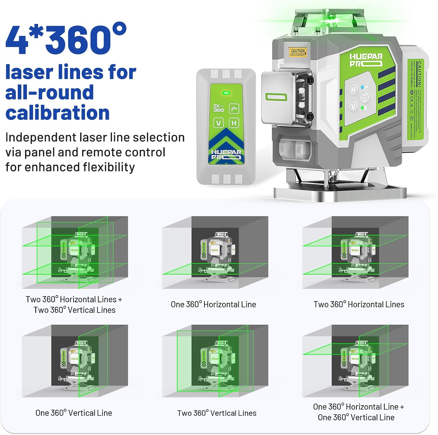 Detalle de Huepar Pro Laser Level: 4 x 360 Self-Levelling Green Laser with 8000mAh Battery