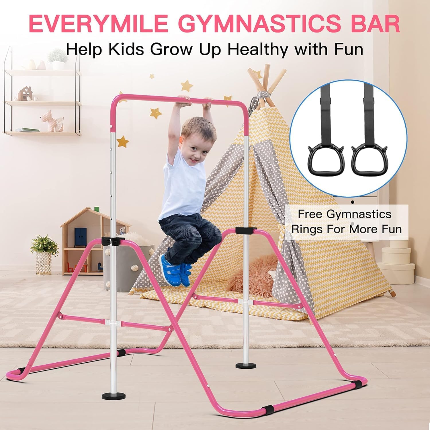 Detalle de EVERYMILE Gymnastics Bars With Self-Inflating Mat: Home Training Bar with Adjustable Height