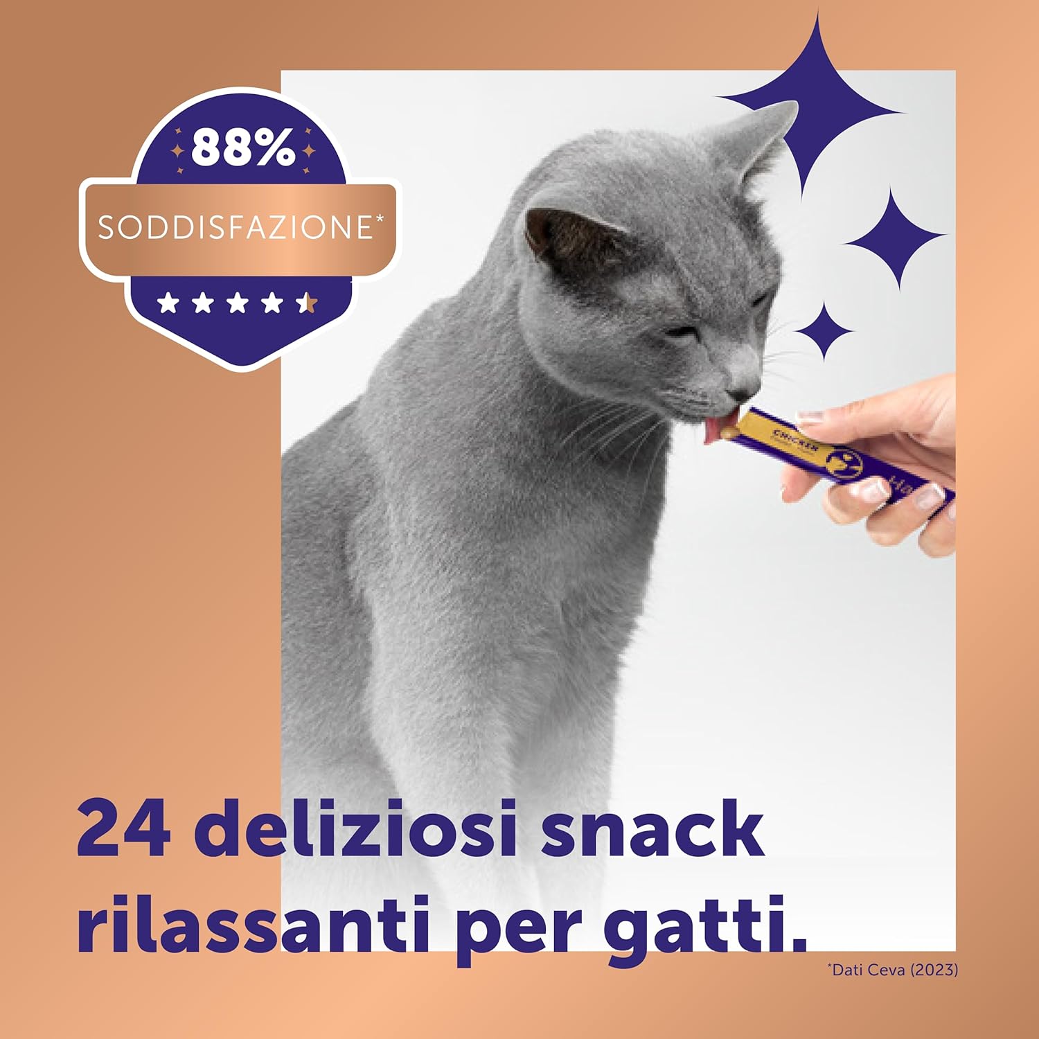 Detalle de Happy Snack by FELIWAY – Snack calmante cremoso al pollo per gatti, confezione da 24 stick
