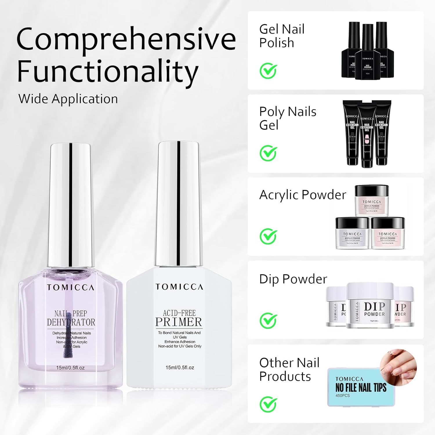 Thumbnail 5 de TOMICCA Primer Ongle Gel UV et Nail Déshydrateur Set – 2×15 ml sans acide, séchage rapide