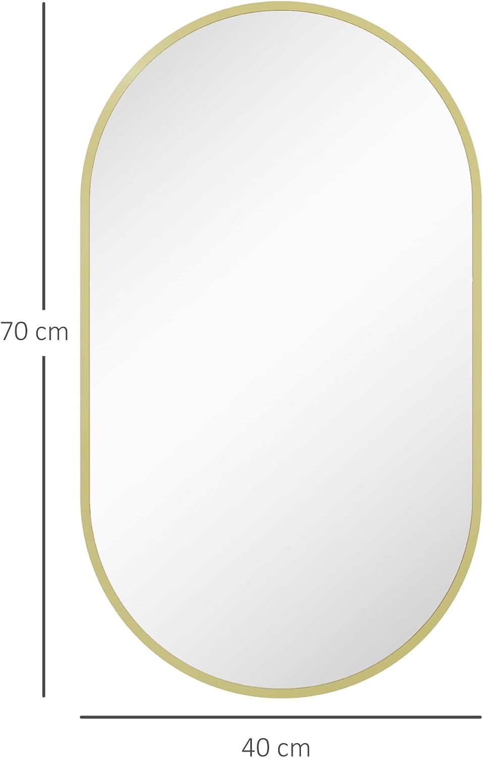 Thumbnail 6 de HOMCOM Miroir Mural Ovale Doré 40 x 70 cm – cadre aluminium et montage flexible
