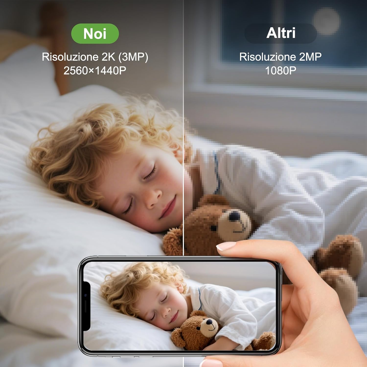 Thumbnail 2 de CiKiKWXO CiKiKWXO Telecamera WiFi interna 2K 2.4/5 GHz con PTZ 355°/90°, baby monitor e visione notturna