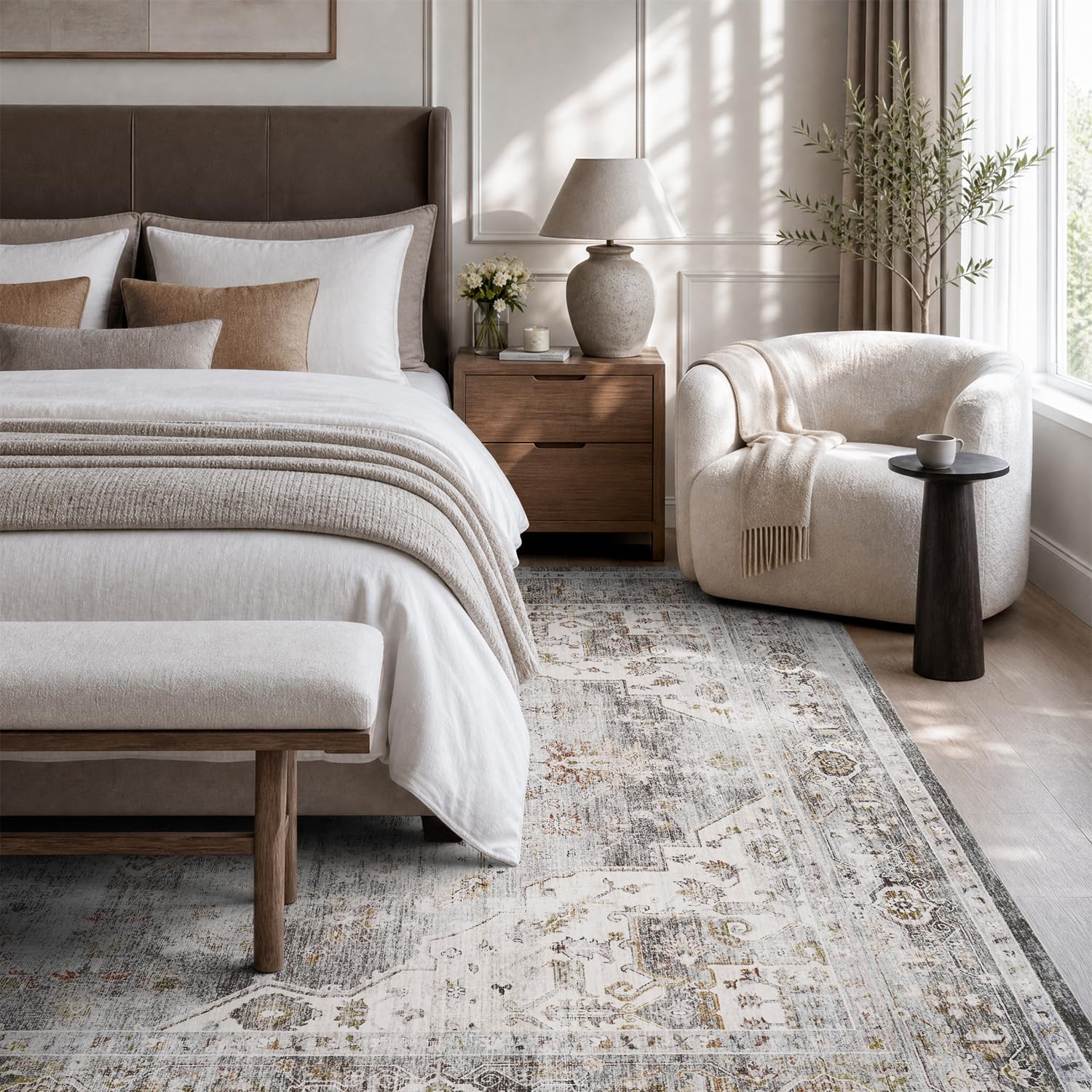 Thumbnail 6 de MontVoo 8' x 10' Grey Area Rug, Machine-Washable Polyester, Non-Slip Backing