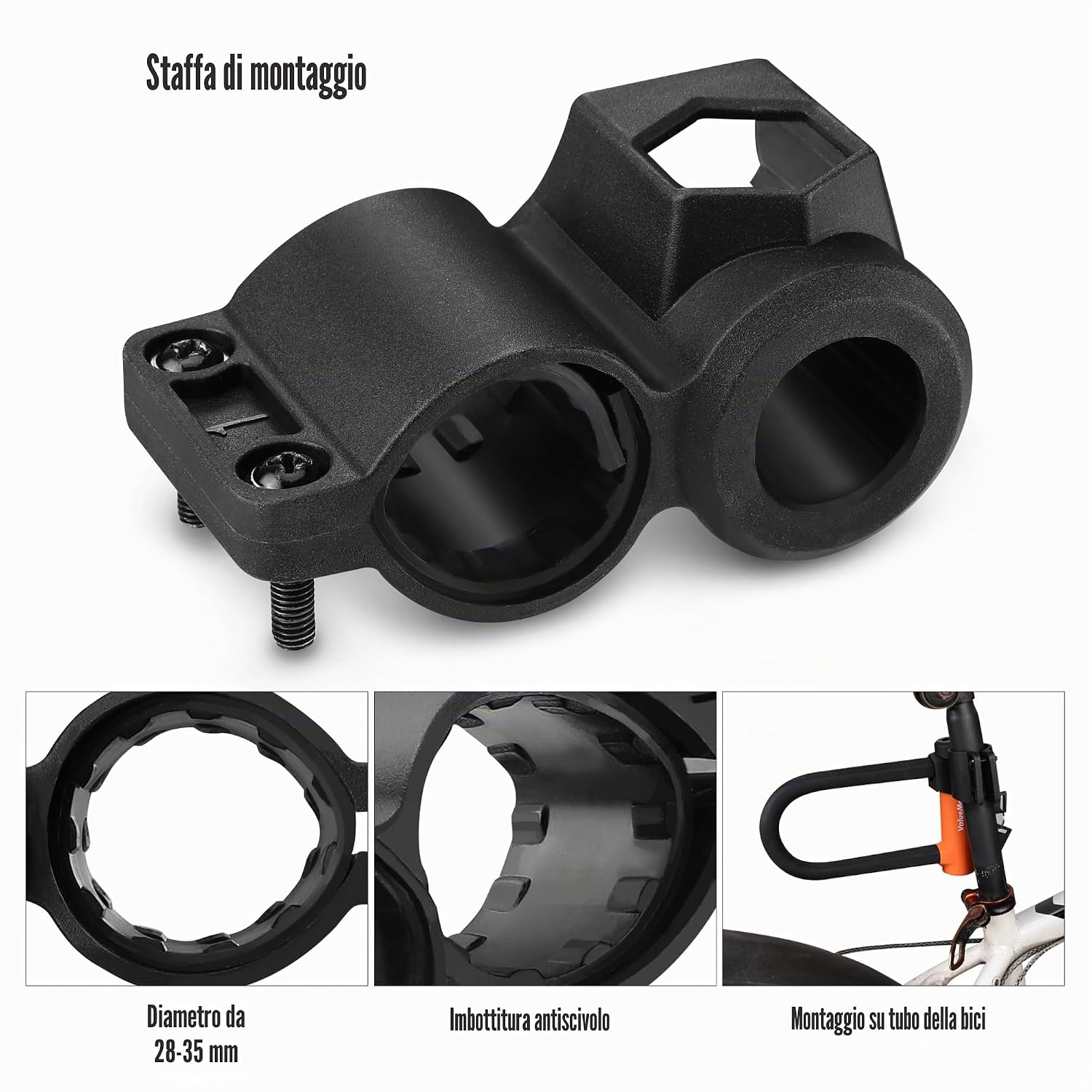 Detalle 2 de ValueMax Lucchetti a U 2 in 1 con Cavo 1,8 m e Supporto per Bicicletta, Veicoli Elettrici e Motocicli