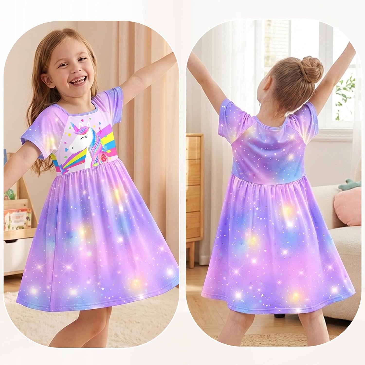 Detalle de Play Tailor Matching Unicorn Nightgown Set for Girls and 18-Inch Dolls