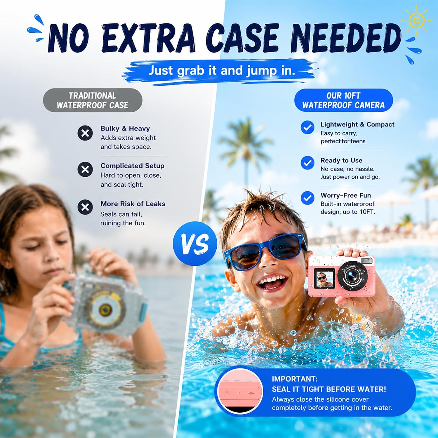 Detalle de Maxmango D70: Fotocamera subacquea 4K 48MP con doppio schermo e zoom 18x – Rosa