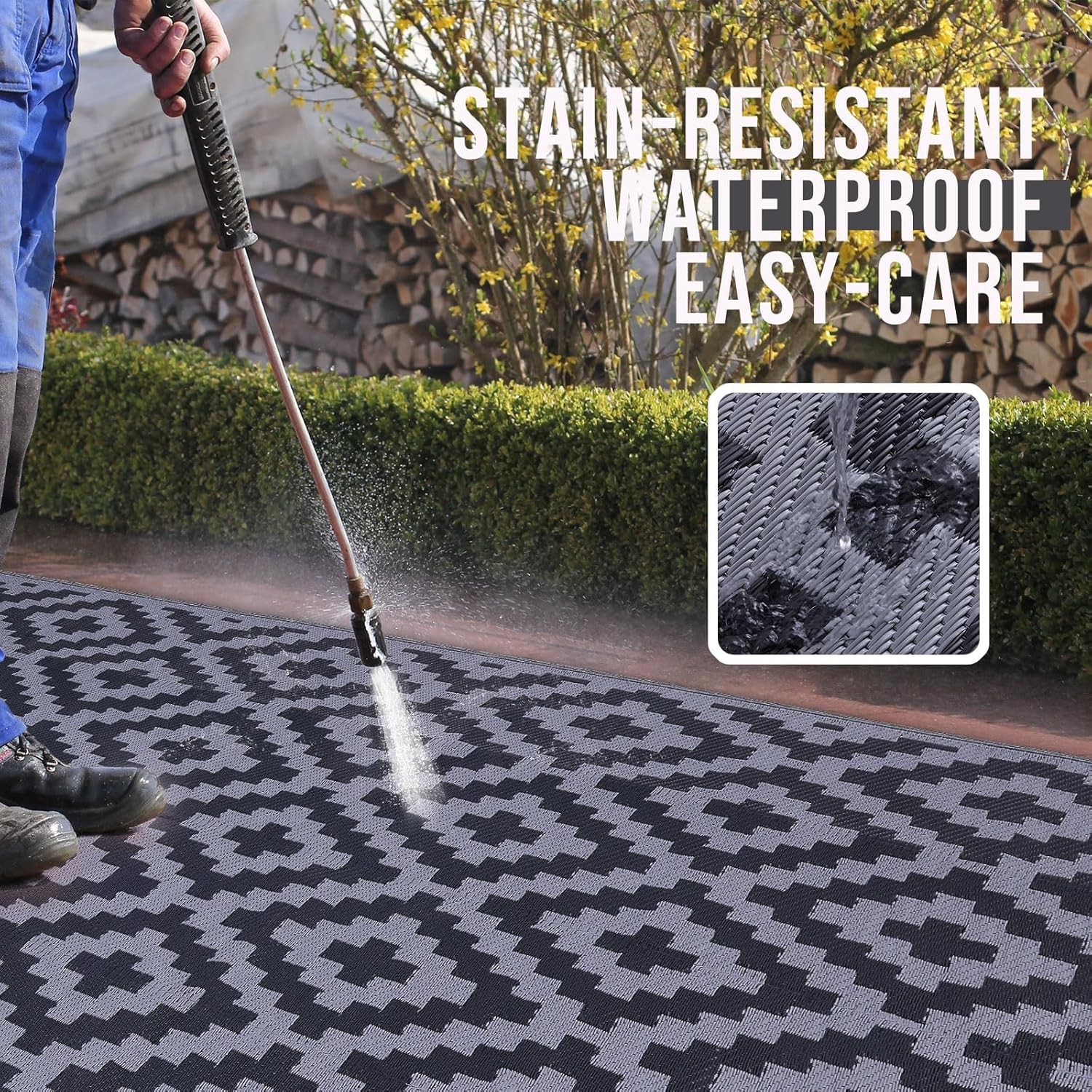 Thumbnail 2 de Homaxy Waterproof Outdoor Rug: Reversible 240 x 300 cm Anti-slip Plastic Straw Carpet for Patio, Deck and Camp
