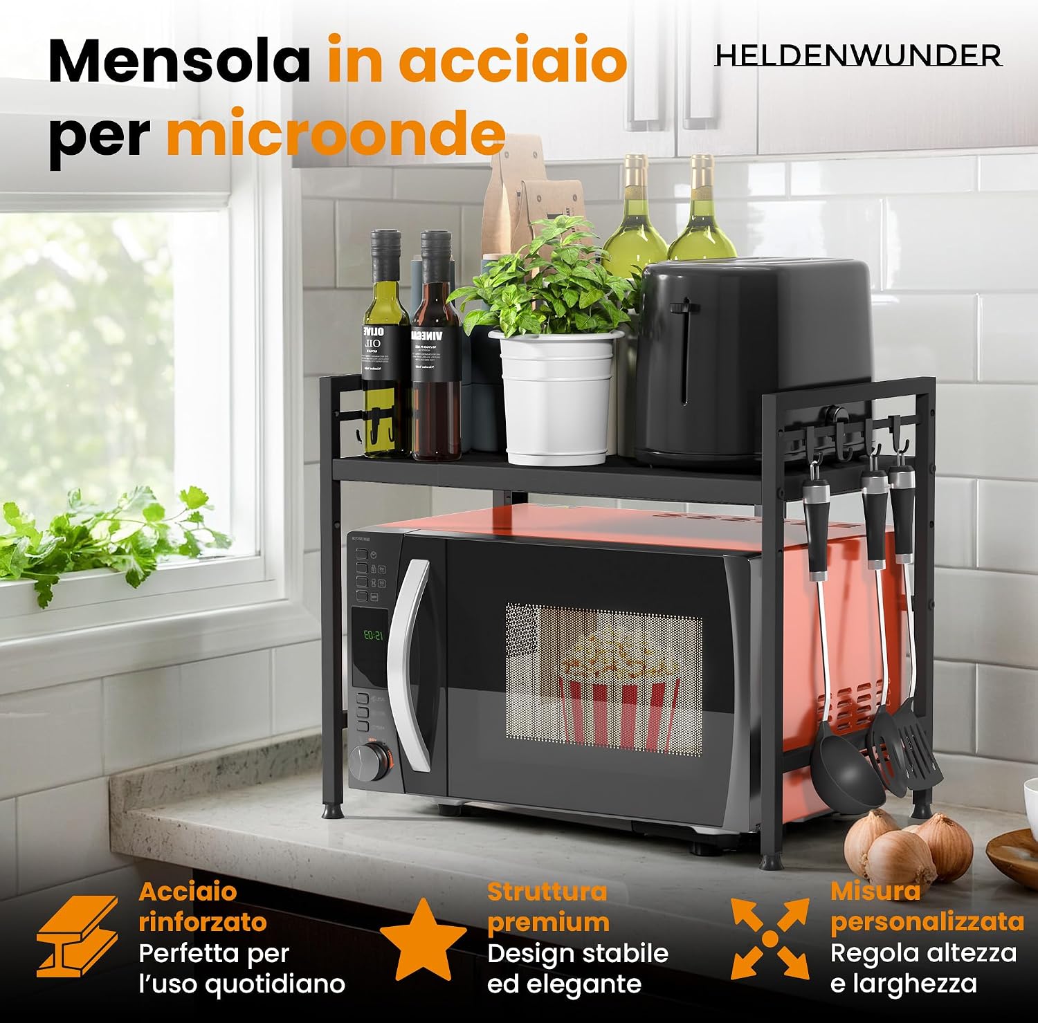 Thumbnail 2 de Heldenwunder Mensola MobileCucina Salvaspazio in Acciaio (2 Ripiani) per Microonde: Versatile e Regolabile