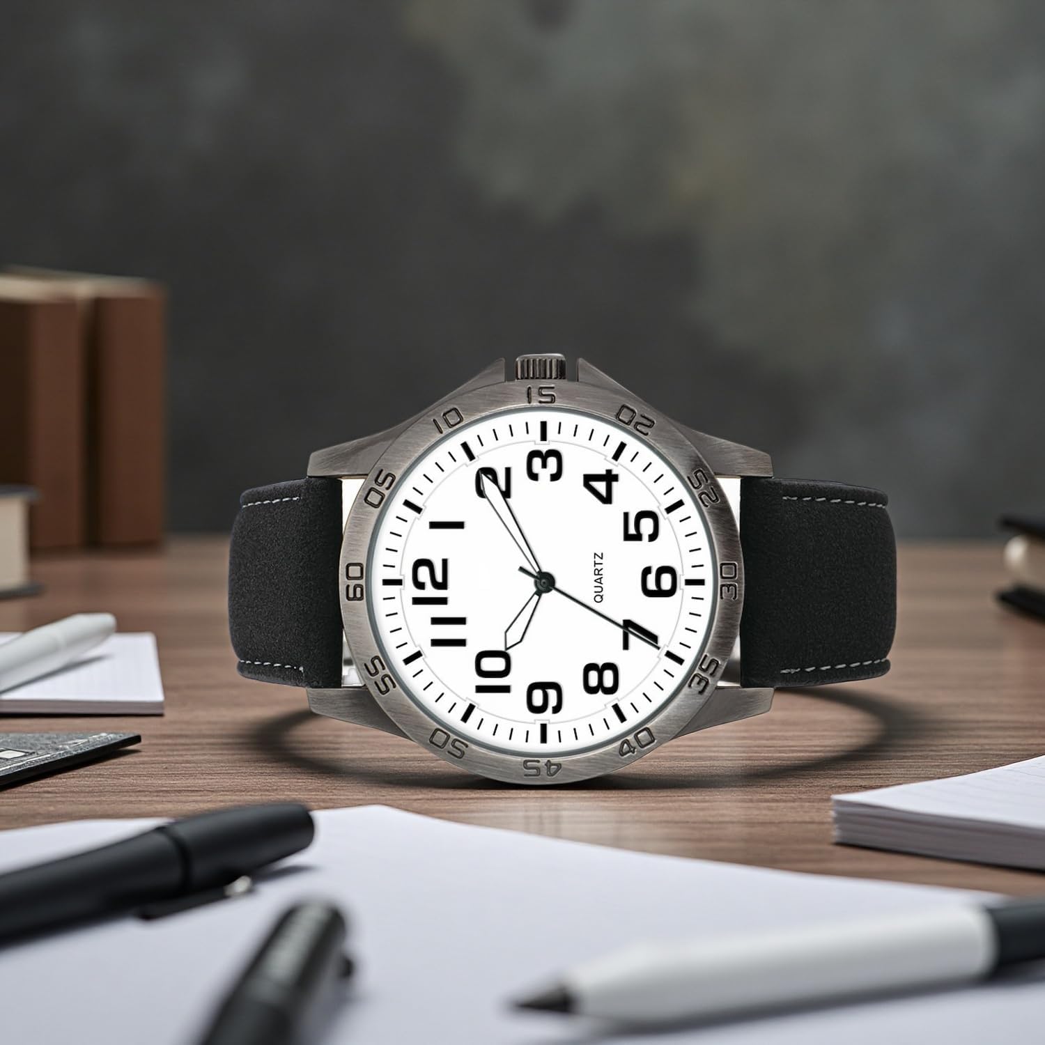 Thumbnail 2 de NUOVO Herren Analog-Quarzuhr mit weißem Zifferblatt (Silikon- oder Lederarmband)