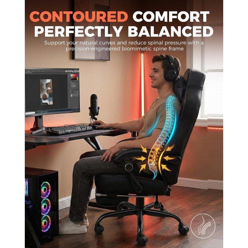 Detalle 2 de Silla gaming GTPLAYER ergonómica para personas grandes con reposapiés y soporte lumbar
