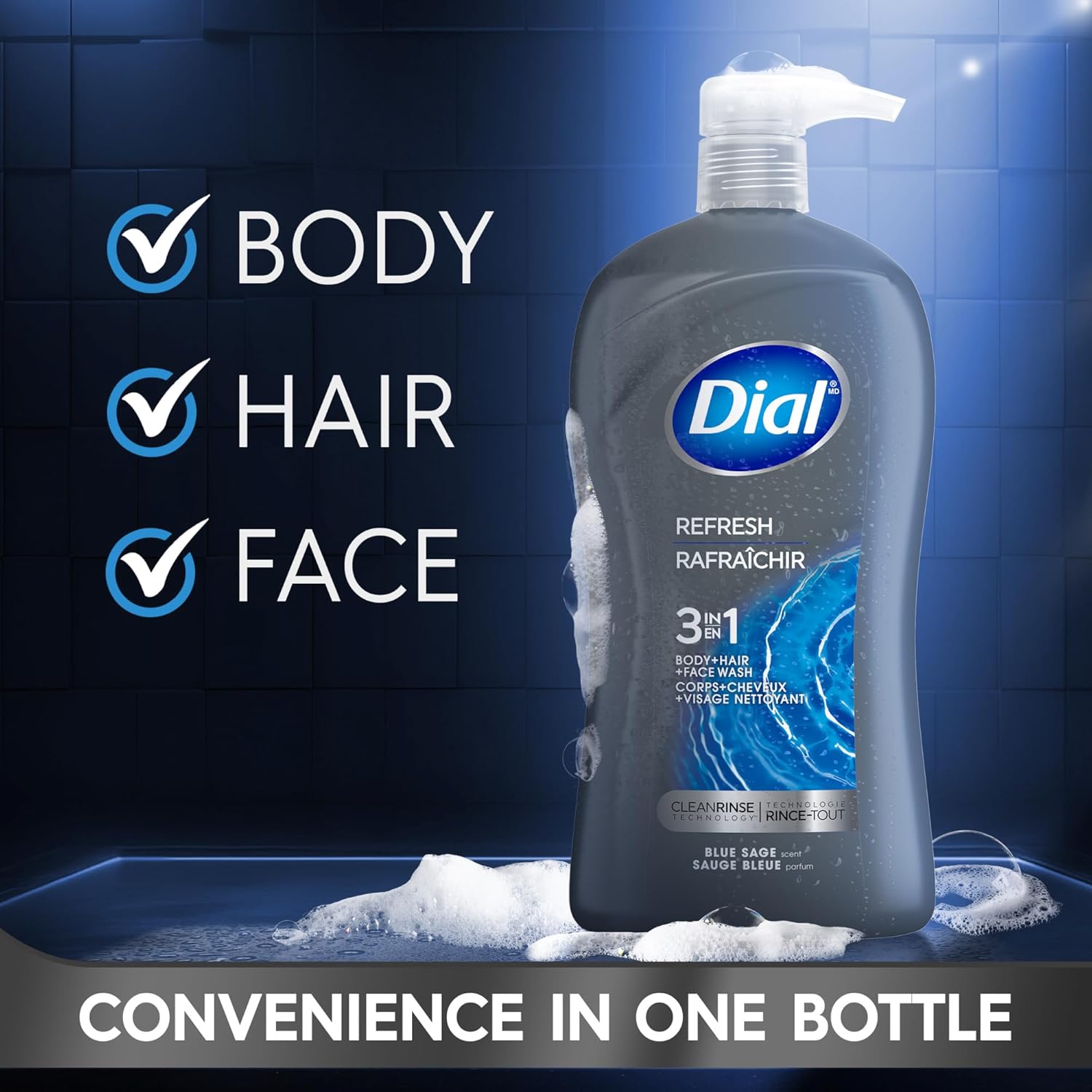 Detalle de Dial Men 3-in-1 Body, Hair and Face Wash (Hydro Fresh) 32 fl oz