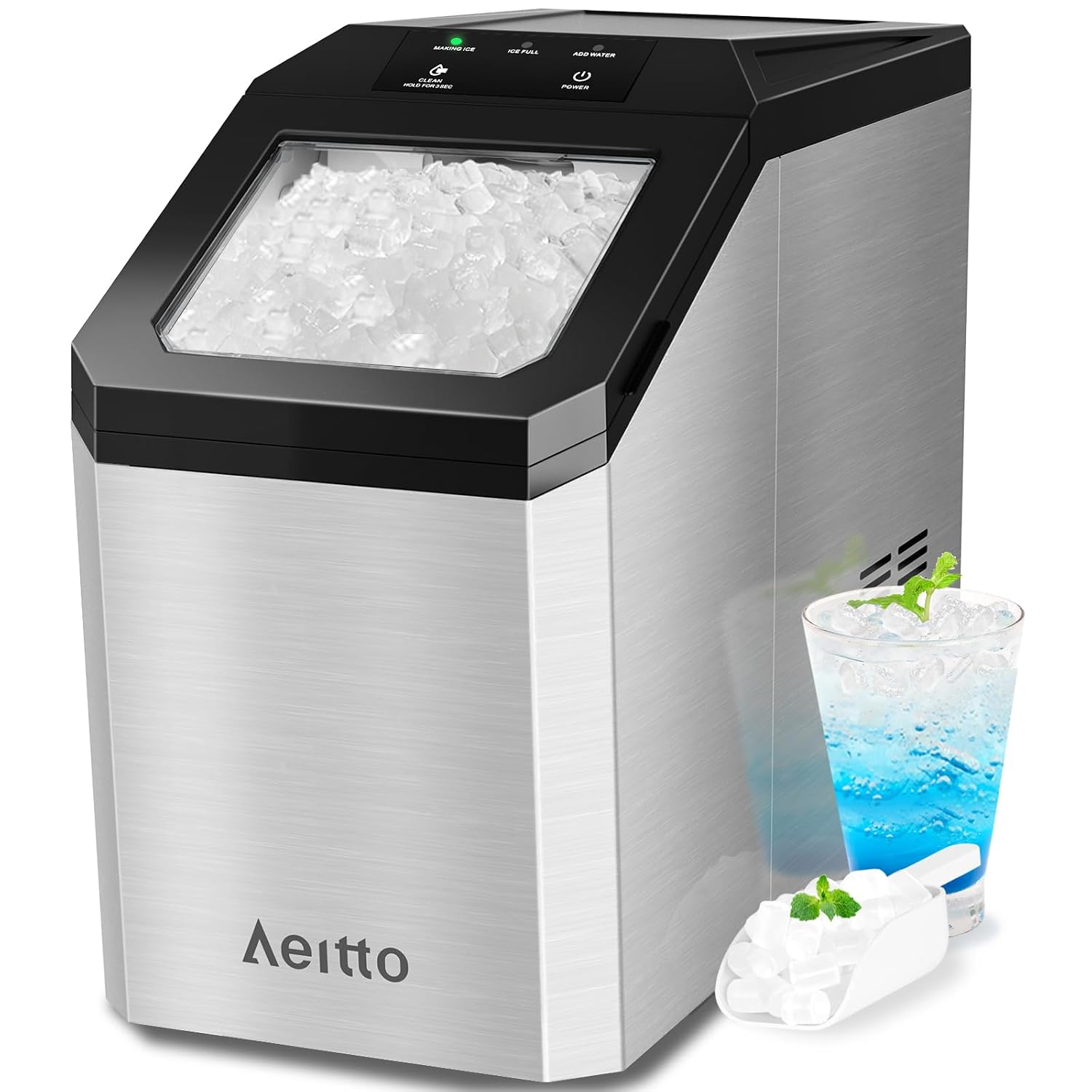 Detalle de Aeitto NIMA Nugget Ice Maker, 55 lb/24h, 3.6L Tank, Self-Cleaning