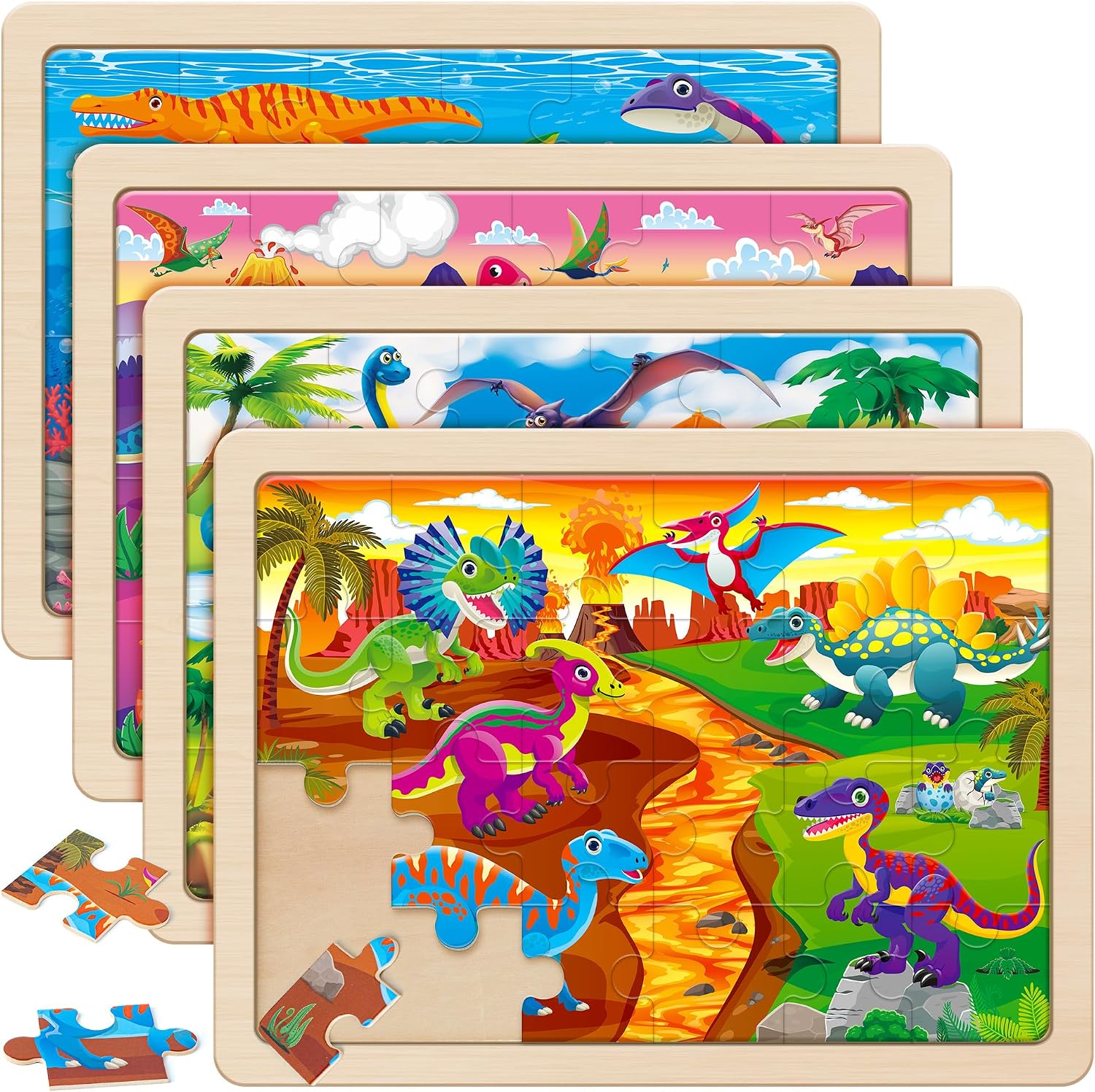 Detalle de SYNARRY Large Wooden Dinosaur Puzzles for Toddlers and Kids 3-6