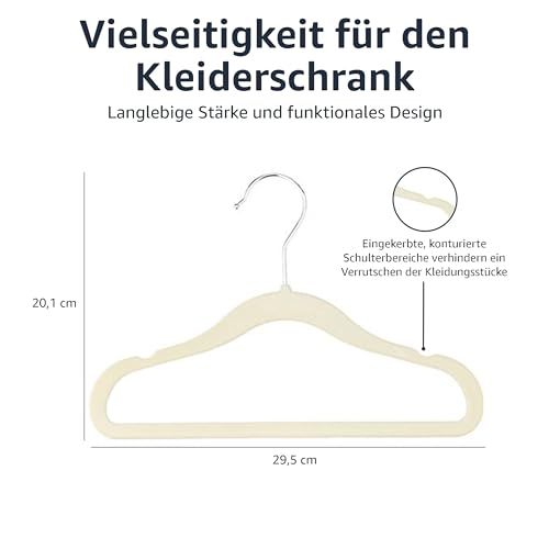 Detalle de Amazon Basics Kleiderbügel aus Samt, 50er-Pack, 29 cm – rutschfest für Babys und Kleinkinder