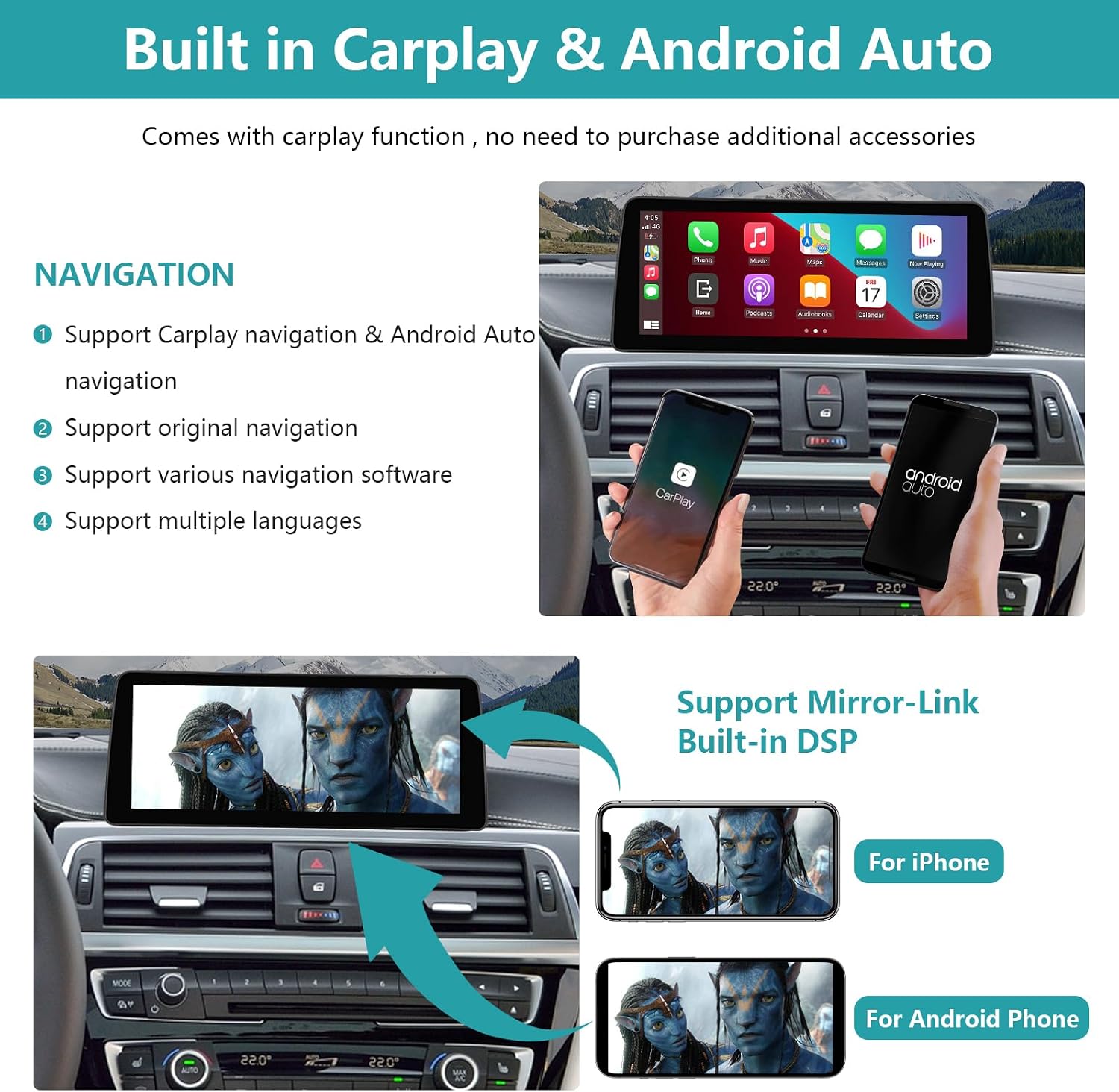 Detalle de Ninetom Autoradio touchscreen da 10,25” per BMW X3/X4 (F25/F26) 2013-2016 con supporto Apple CarPlay/Android Auto e Mirrorlink