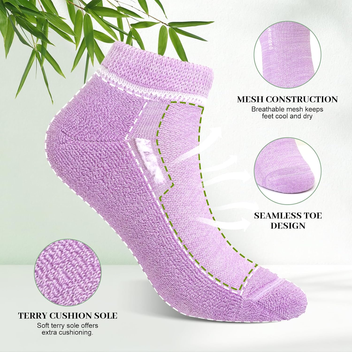 Detalle de LOFIR Diabetic Ankle Socks for Women: Bamboo Summer Socks with Easy Grip and Cushioned Sole