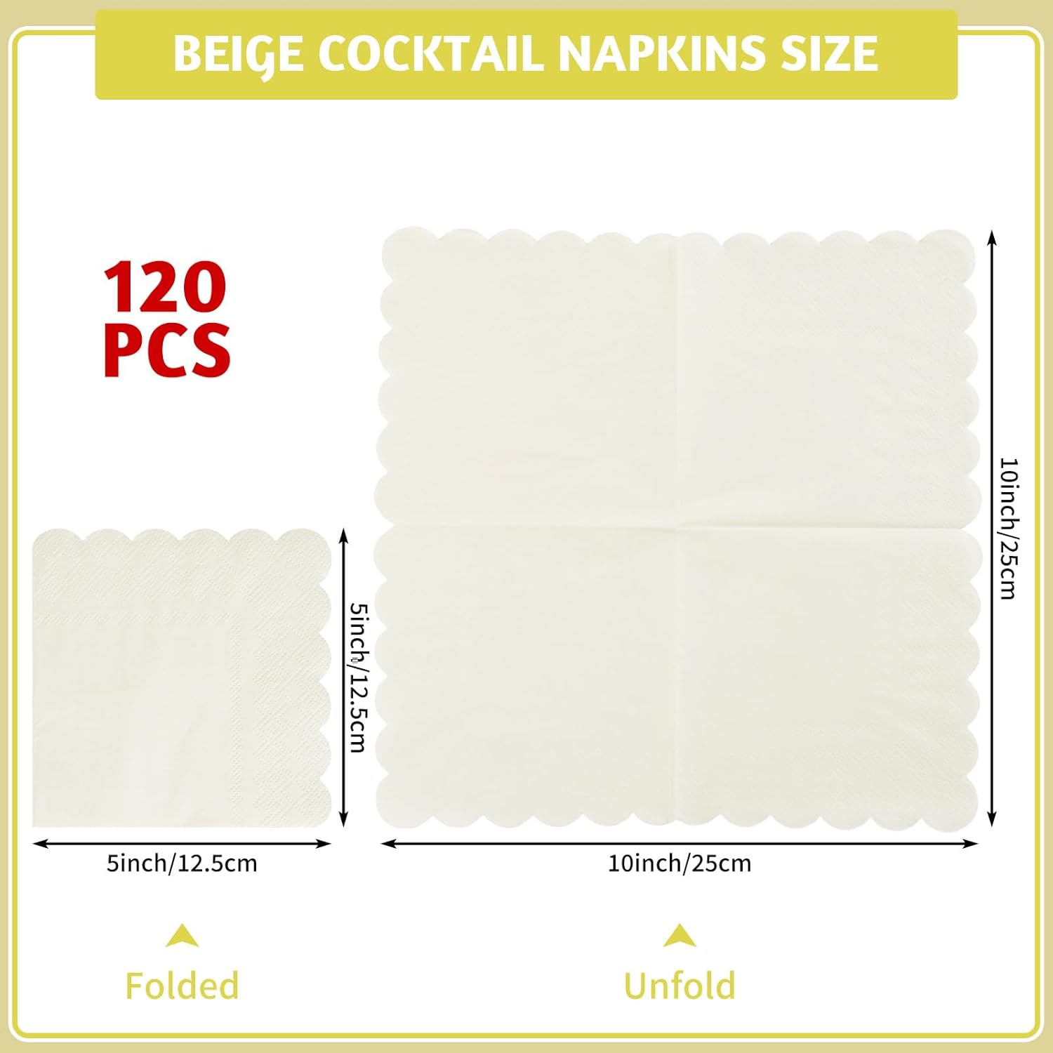 Detalle de NatNarr 120 Pcs Cocktail Napkins – Scalloped Ivory, Disposable Beverage & Dessert Napkins for Weddings and Parties