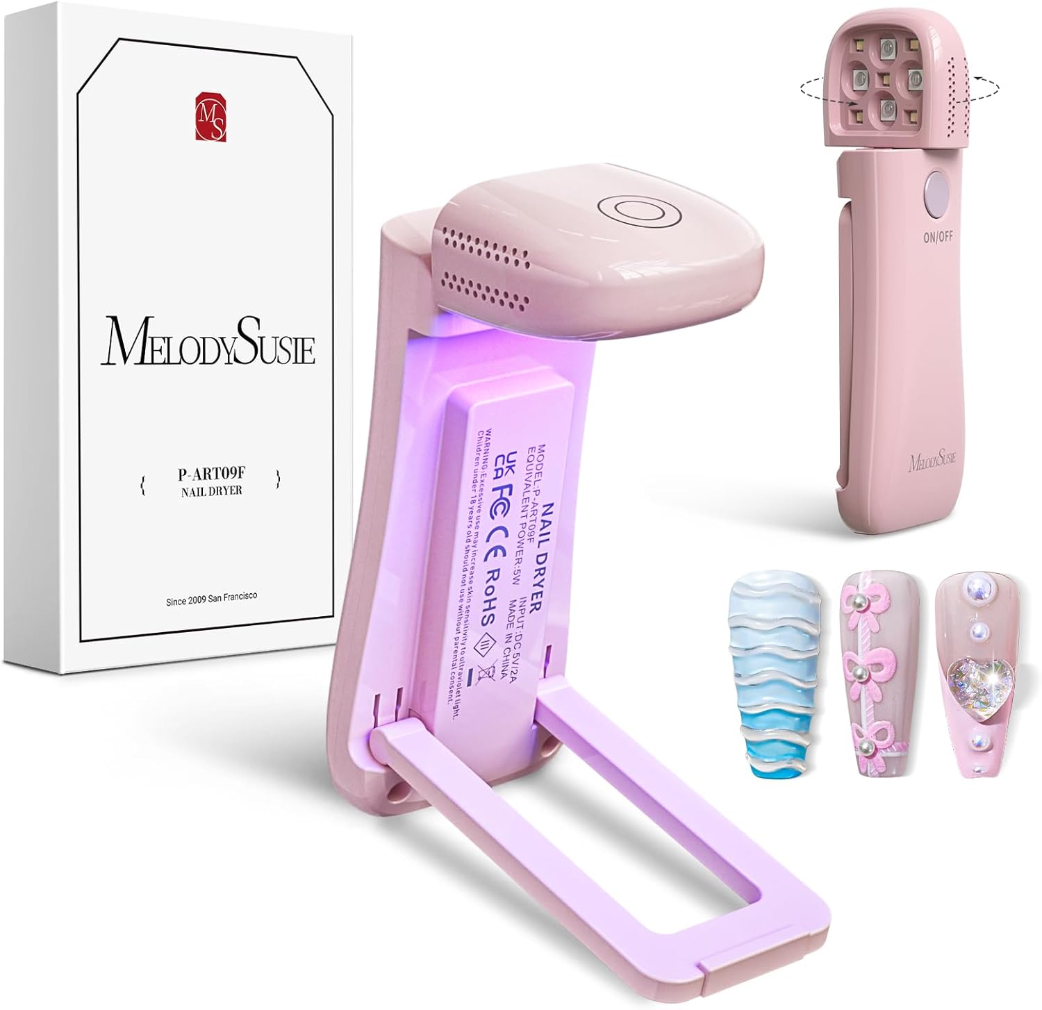 Detalle de Melodysusie ART09F Cordless Handheld UV Light for Gel Nails (Pink) with Folding Stand