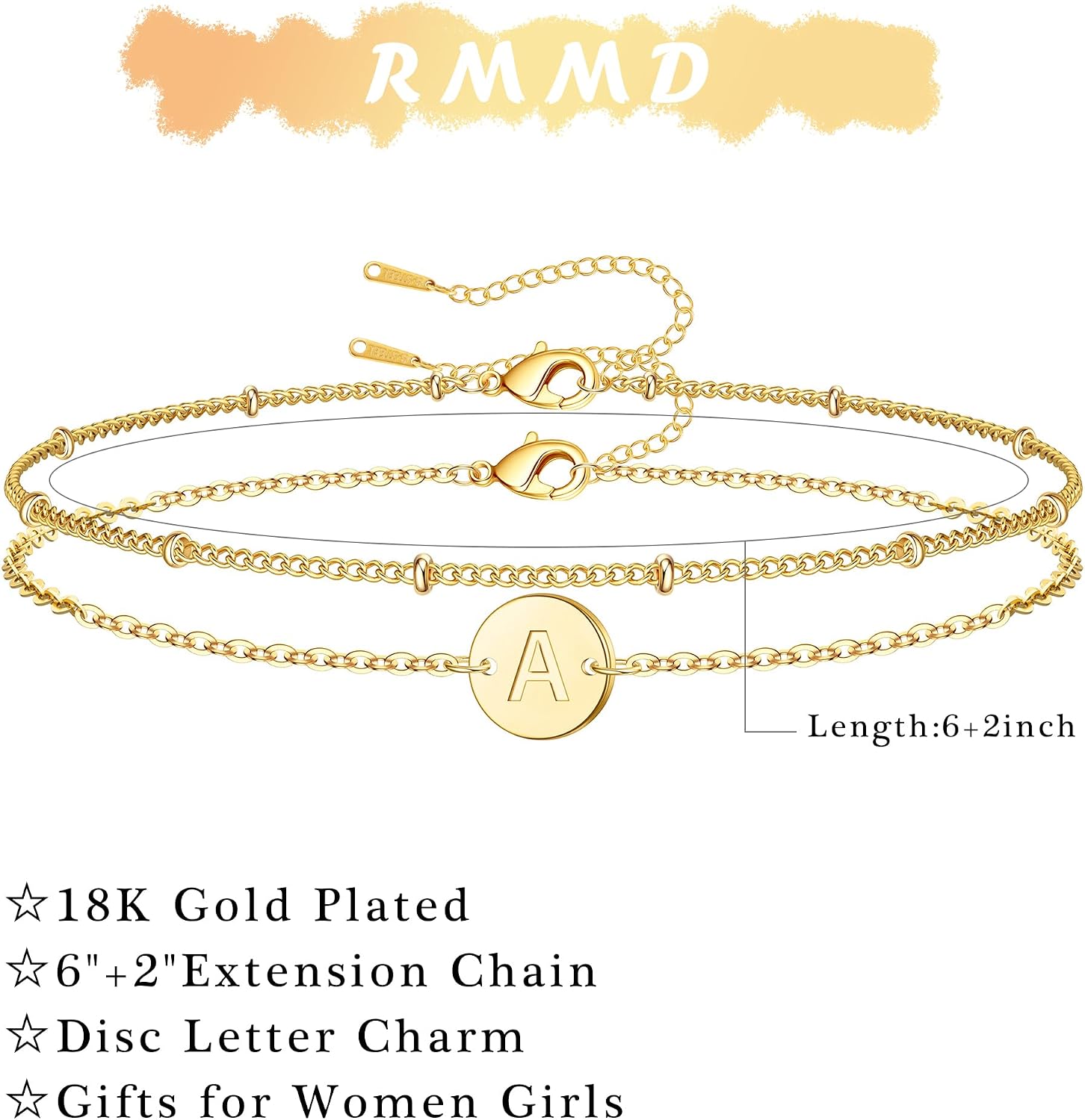 Detalle de RMMD Armband Damen Gold Silber – personalisierte Initialen, 18K vergoldet