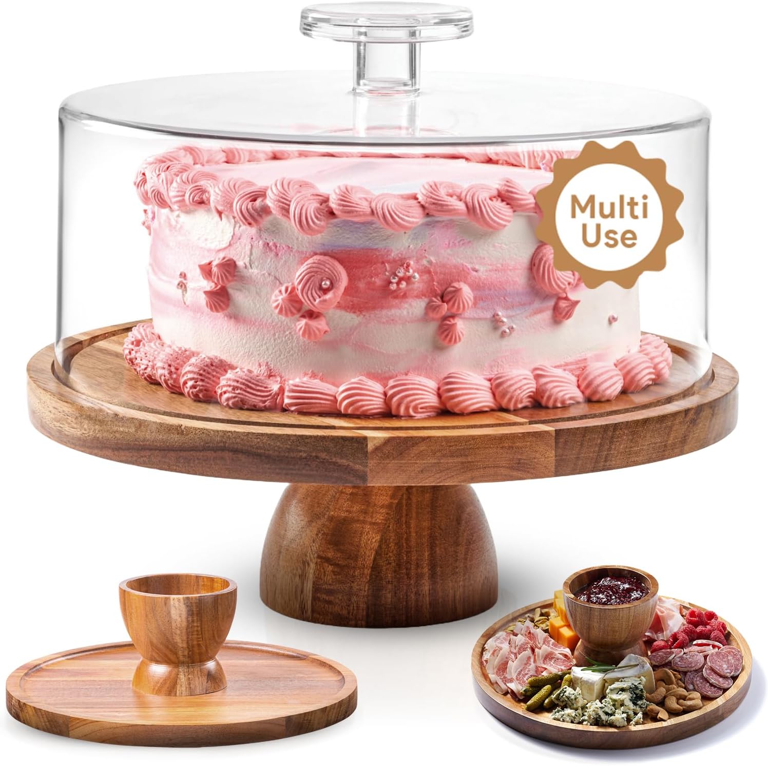 Thumbnail 6 de Acacia Wood Cake Stand with Lid 12in