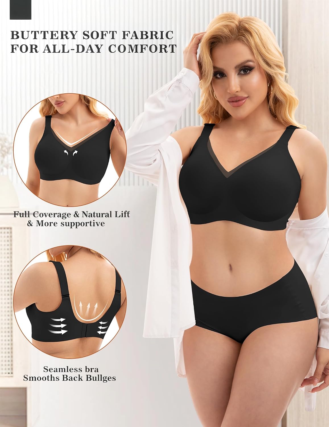 Detalle 2 de PoseFree Womens Wireless Bralette: Seamless, Supportive T-Shirt Bra without Underwire