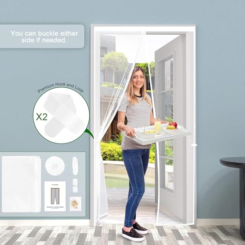 Thumbnail 7 de Cinkee ENGROSAR mosquitera magnética para puerta exterior 90x210 cm (blanco), se cierra sola y sin taladrar